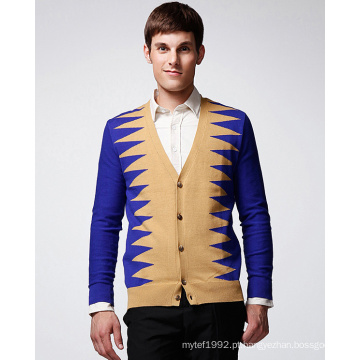 ODM Moda Vestuário V-Neck Irregular Stripe Cardigan Homem